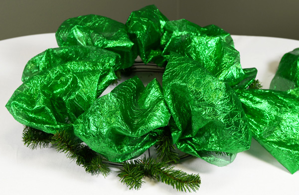 Step 2 of St. Patrick's Day wreath tutorial