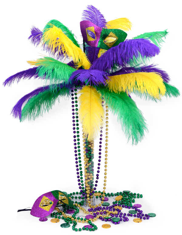 Easy to make Mardi Gras Ornaments with feathers and beads. Simple