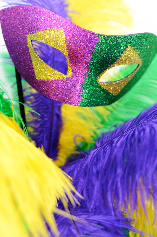 Festive Glittered DIY Mardi Gras Mask Tree Topper