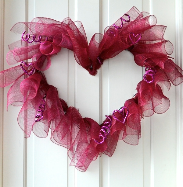 Valentine's Deco Mesh Heart Shaped Wreath - 12in