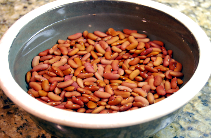 Red beans soaking before cooking