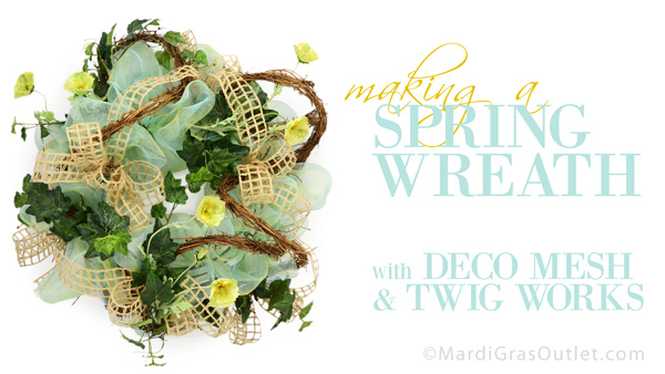 deco mesh spring wreath video tutorial diy instructions how to make twig works