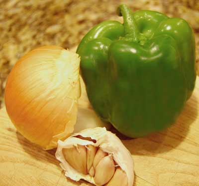 bell pepper, onion and garlic