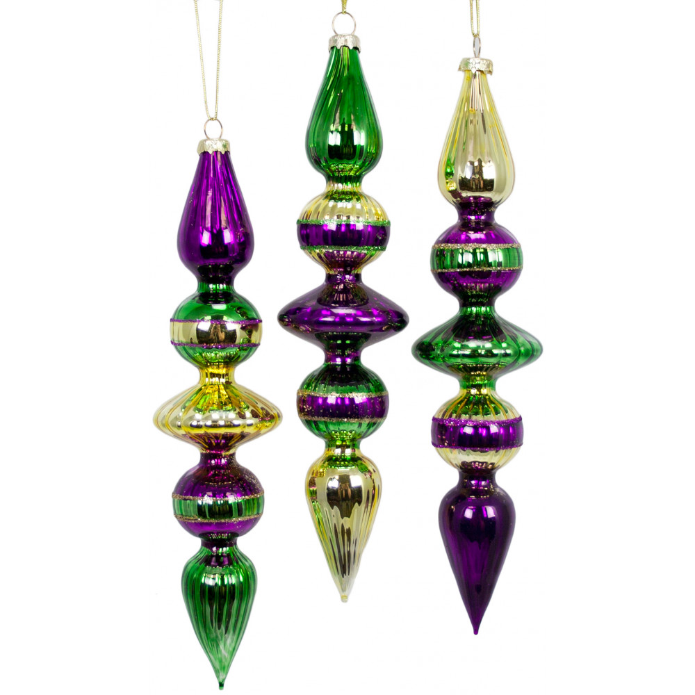 Mardi Gras Glass Finial Ornaments (Set of 3) [XY460937] 