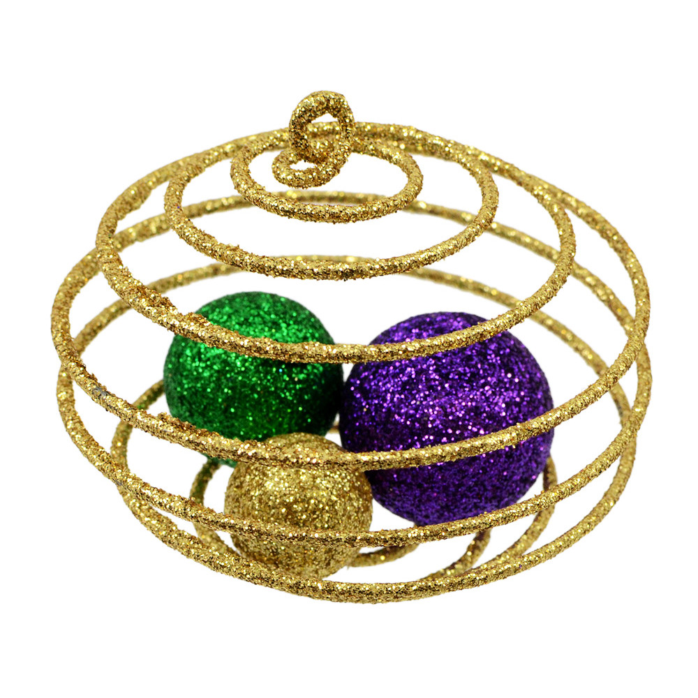 100MM Antique Plaid Ball Ornament: Mardi Gras [XH955358