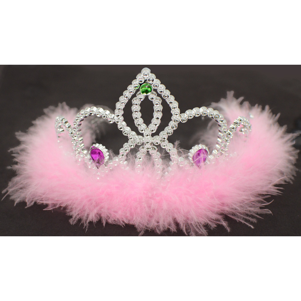 12 Princess Tiaras Girls Birthday Pack Pink White Fuzzy Boas with combs