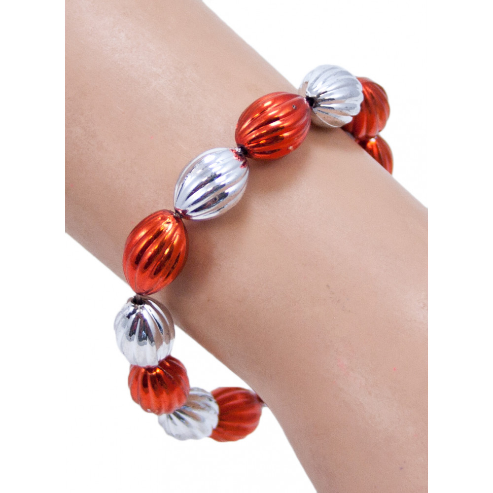 Spiral Bead Bracelet: Red & Silver  - MardiGrasOutlet.com