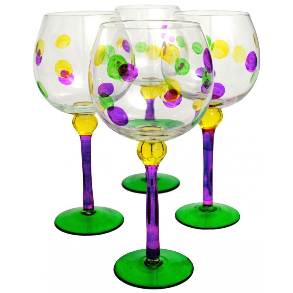 Mardi Gras Wine Glass by Glass With Sass 20 oz Glittered & Painted New 
