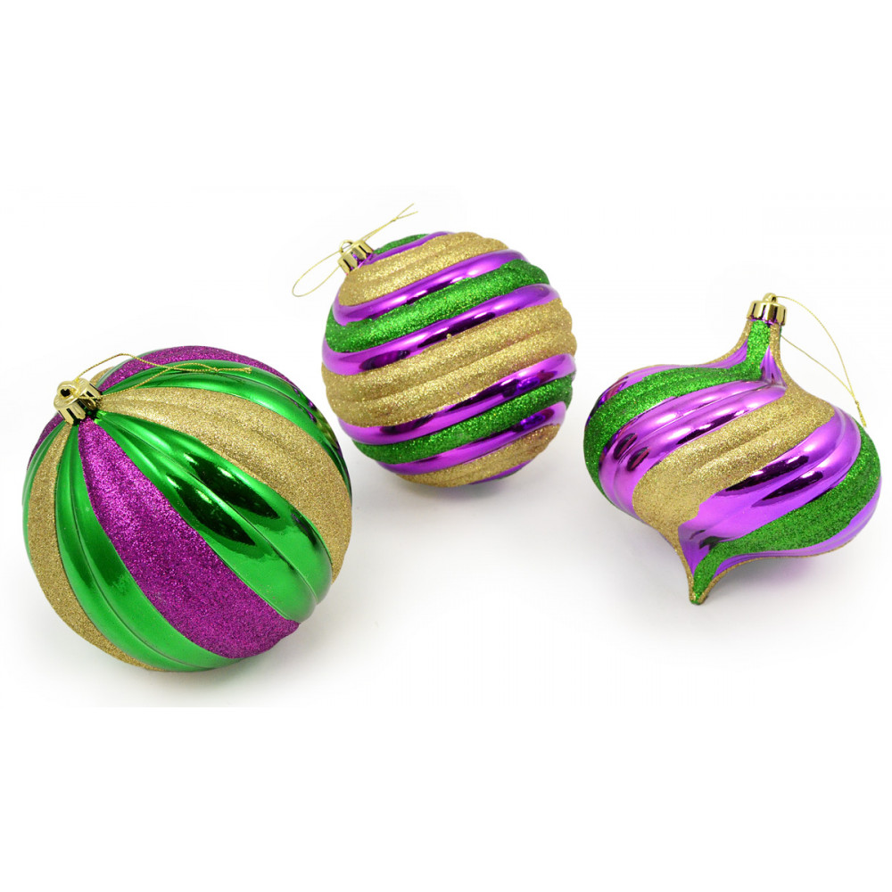  12PCS Mardi Gras Ball Ornaments - ​2.36 Glitter
