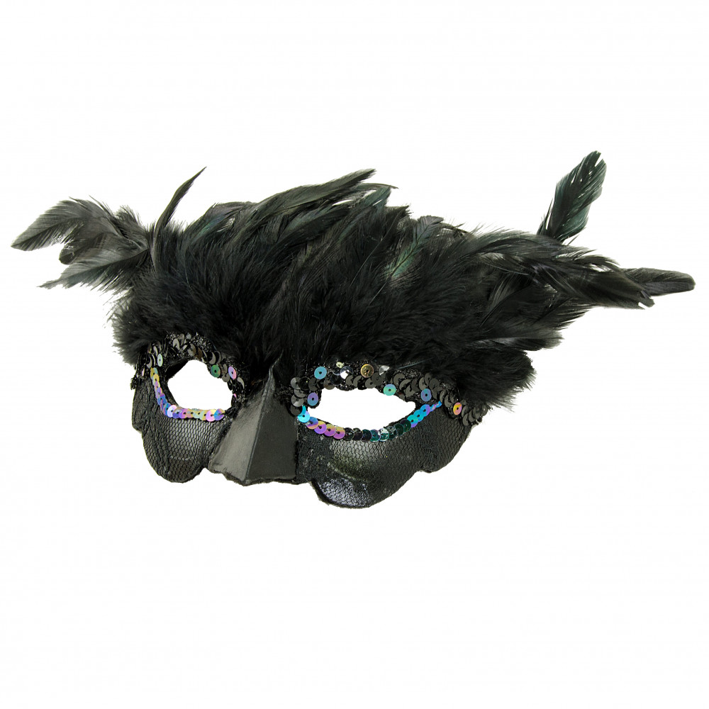 TM Black Feather Bird Mask with Yellow Beak SACASUSA 