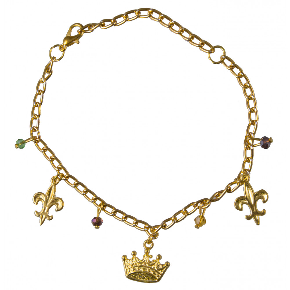 Mardi Gras Gold Charm Bracelet (7.5)