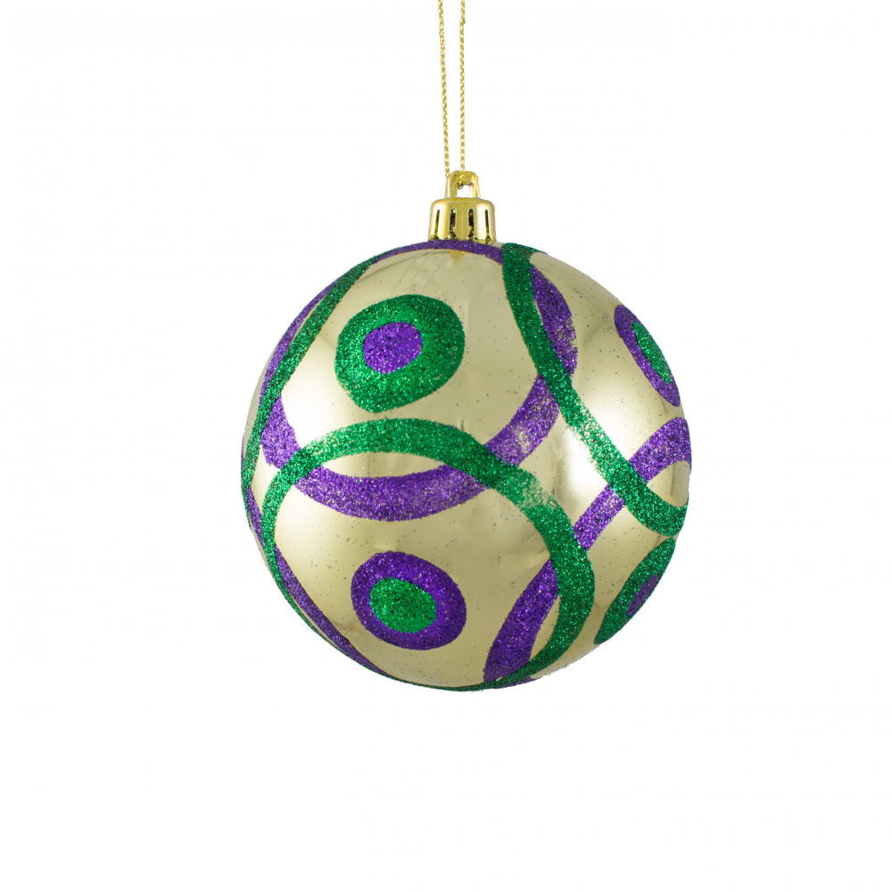 100 mm Round Mardi Gras Stripe Ball Ornament (Each)