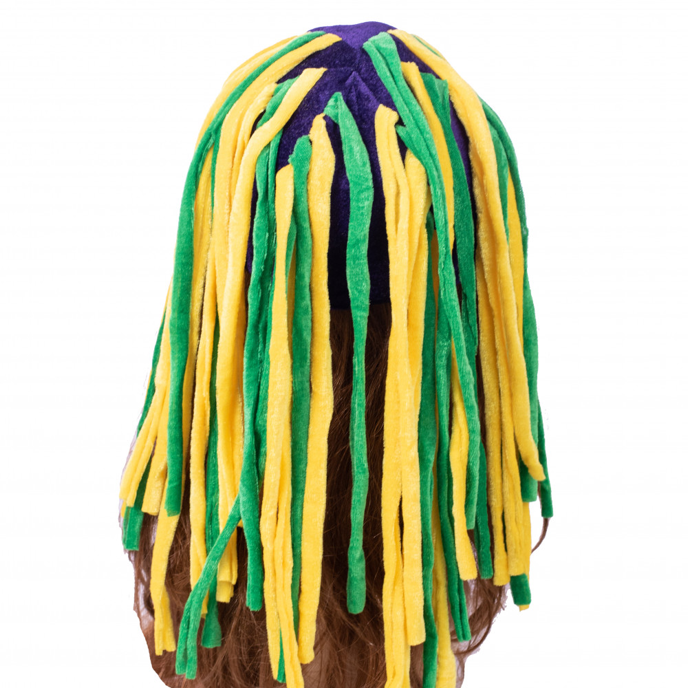 Plush Mardi Gras Dangling Dreadlock-Like Tube Hair Hat Costume Accessory 