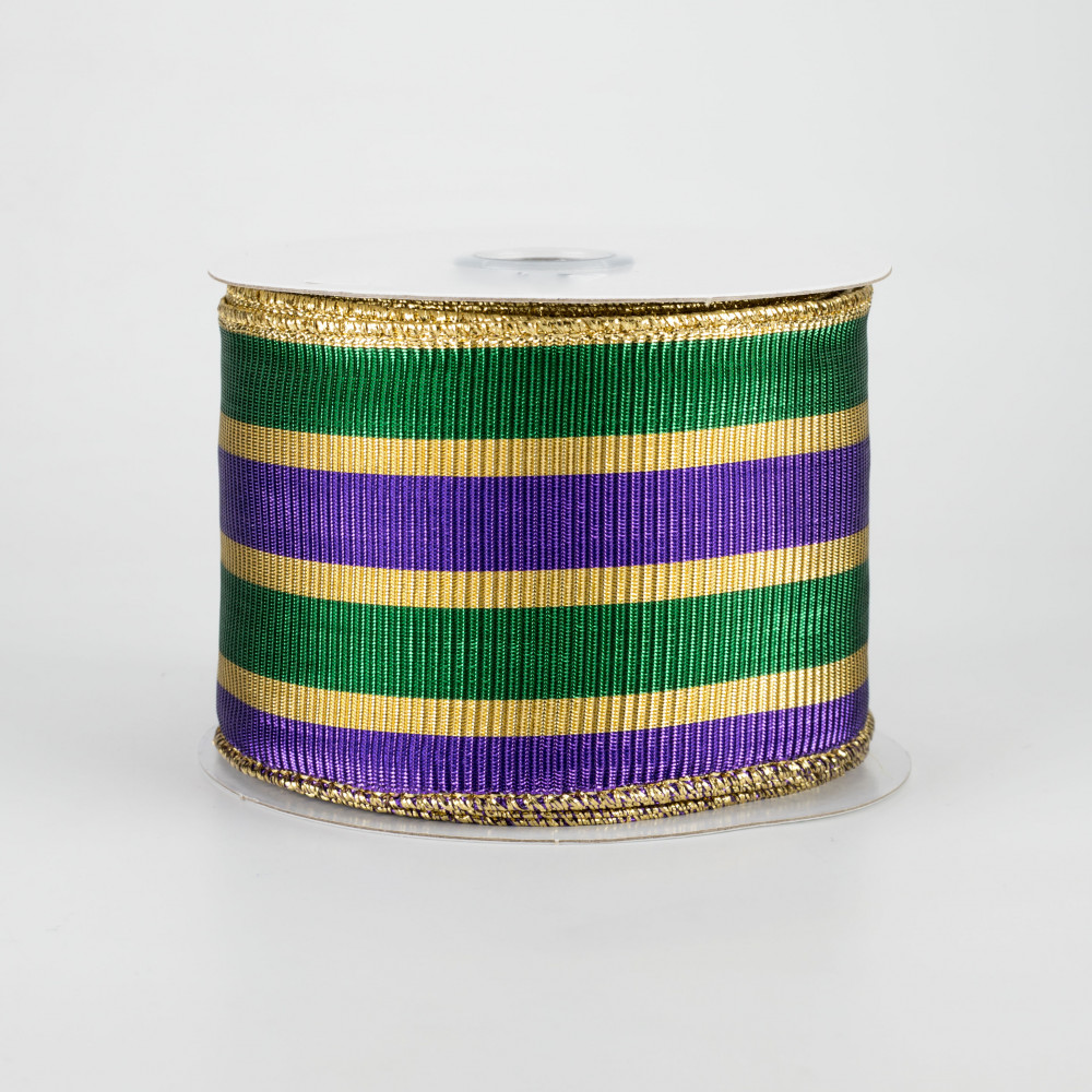 Mardi Gras - 1.5 inch x 10 Yards Vertical Stripe Tinsel Ribbon
