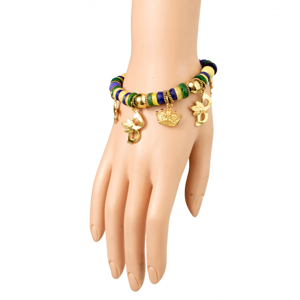 Wood bead bracelet with charm
