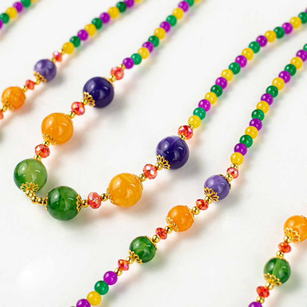 31 Hand-Strung Glass Mardi Gras Beads (12) [MG19-100] 