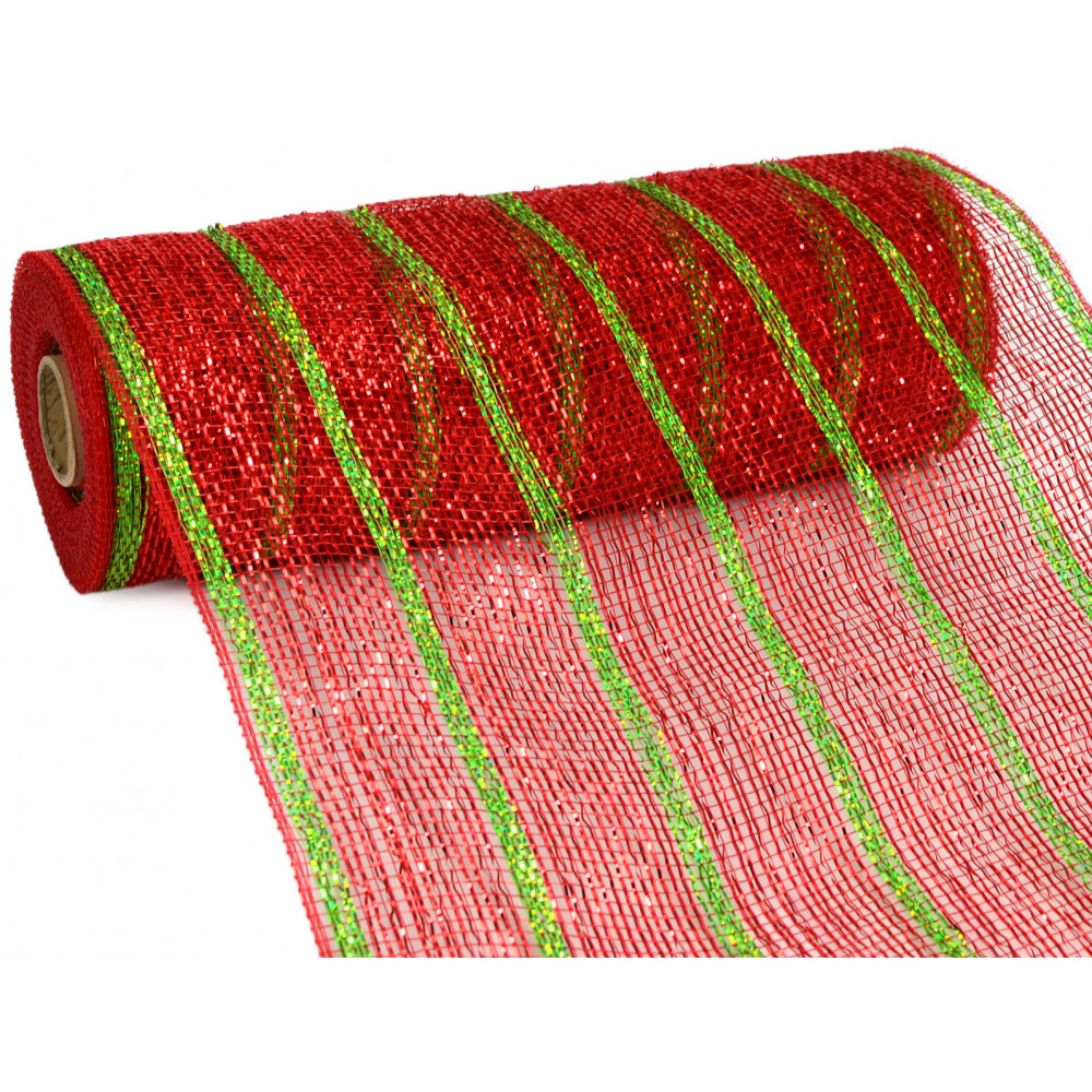 10 Poly Deco Mesh: Deluxe Red/Lime Stripe [RE1333F6] 