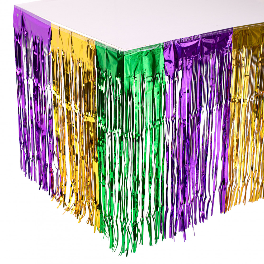9' Mardi Gras Metallic Fringe Tiered Table Skirt PGG [31/173] 