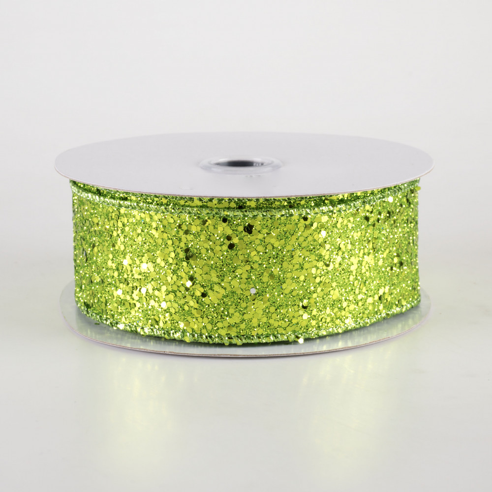 1.5 Large Glitter Ribbon: Lime Green (10 Yards)