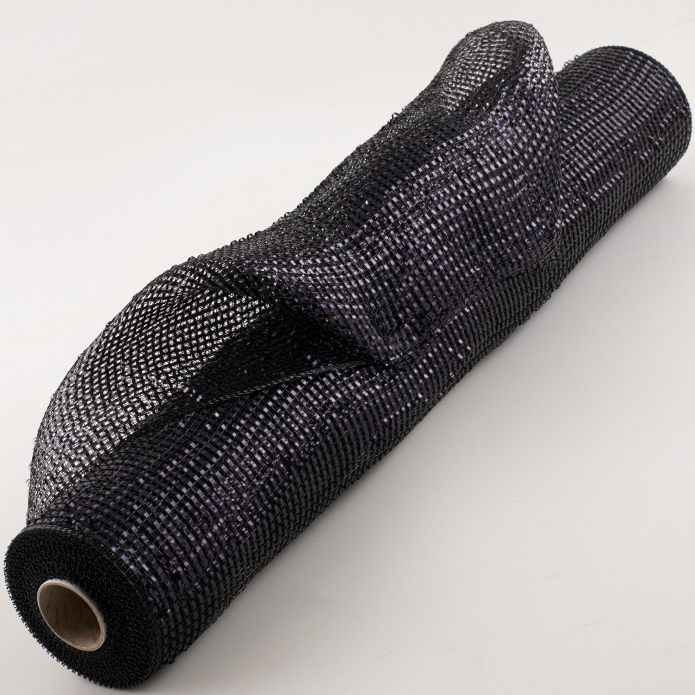 Deco Mesh Poly Ribbon - 6 inch x 30 feet Each Roll - Metallic Foil Black