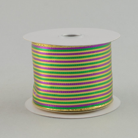 2.5" Purple, Green & Gold Stripe Lame Ribbon