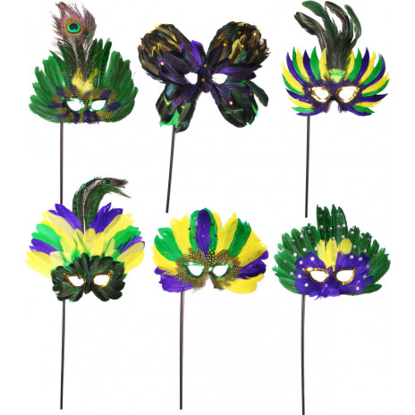 Assorted Mardi Gras Stick Masks (6)