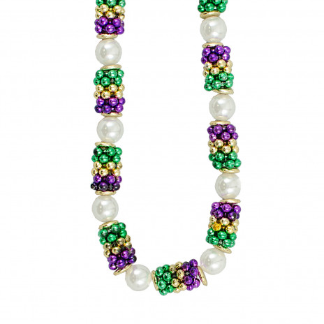 Handstrung Mardi Gras Pearl Cluster Bead Necklace