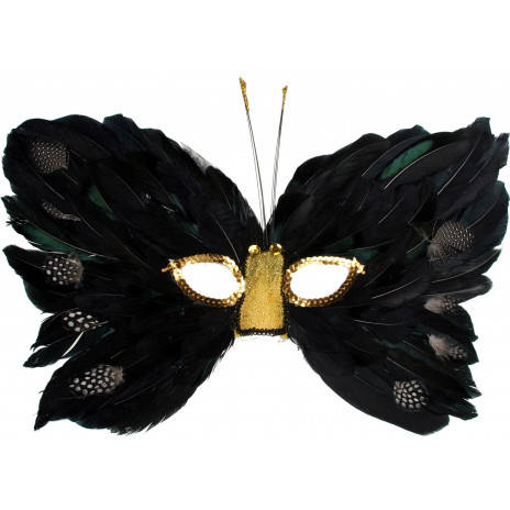 Black & Gold Butterfly Feather Mask