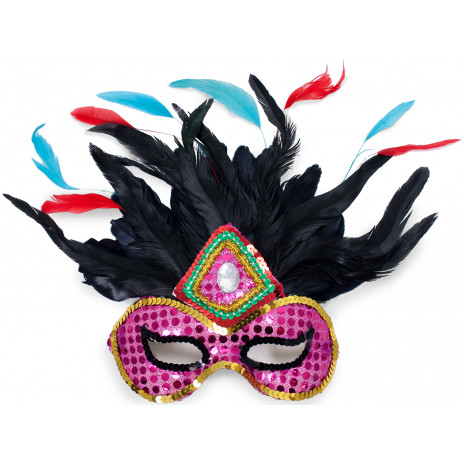 Jewelled Pink Princess Feather Mask