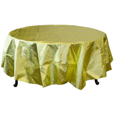 82" Octy-Round Metallic Plastic Tablecover: Gold