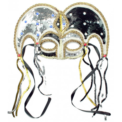 Black and Silver Sequin Jester Mask