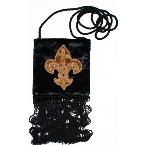 Fleur de Lis Velvet Handbag: Black/Gold