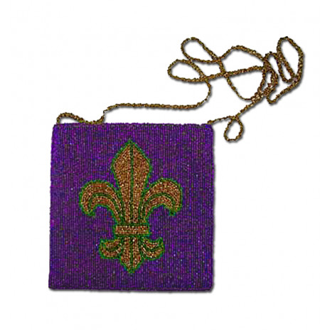 Beaded Fleur de Lis Handbag: Purple