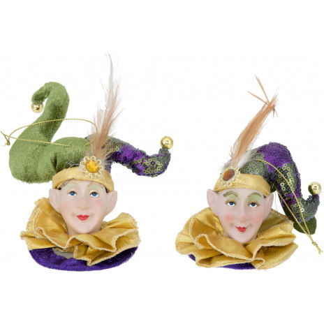 Mardi Gras Jester Face Ornaments (Set of 2)