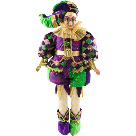 30" Standing Velvet Harlequin Mardi Gras Jester Doll