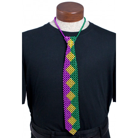 Beaded Necktie: Mardi Gras Harlequin