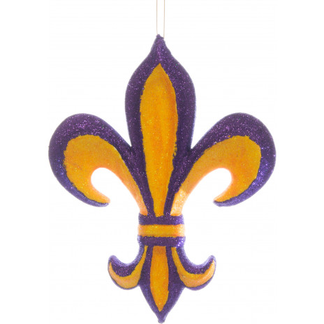 10" Fleur de Lis Ornament:  Purple & Gold Glitter