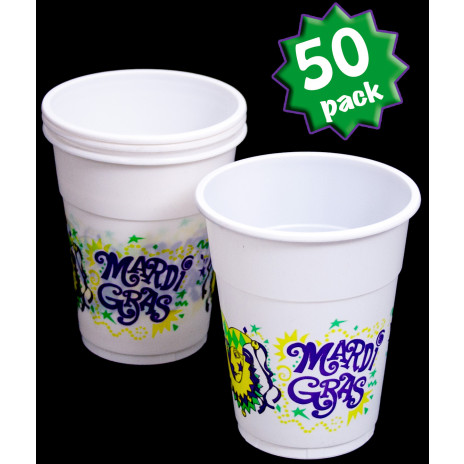 50 Plastic Mardi Gras Cups