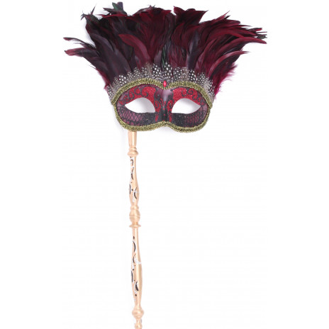 Red Feathertop Princess Mask on Stick