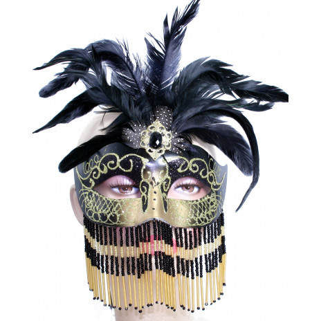 Beaded Black & Gold Princess Mask