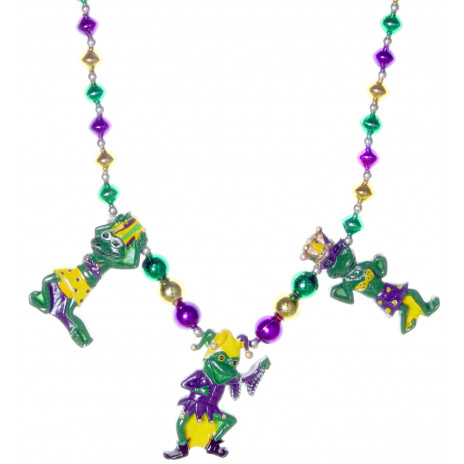 Dancing Mardi Gras Frogs Necklace