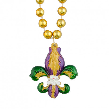 Iris Fleur De Lis Medallion Bead Necklace