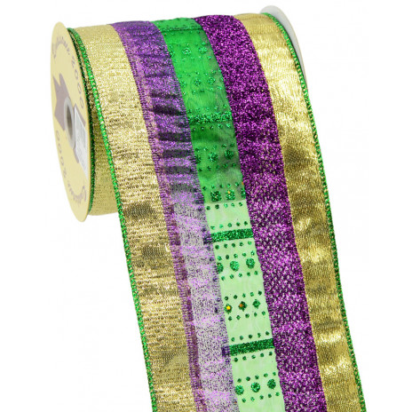 Glitter Mardi Gras Stripe Ribbon (4" x 10 Yards)