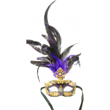Aubergine & Gold Feather Mask