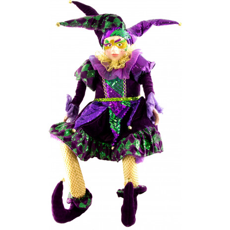 36" Mardi Gras Sitting Jester Doll With Mask
