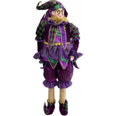 48" Standing Mardi Gras Jester Doll With Mask