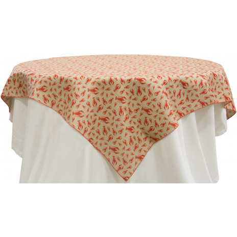 54" Tan Canvas Square Table Topper: Red Crawfish Pattern