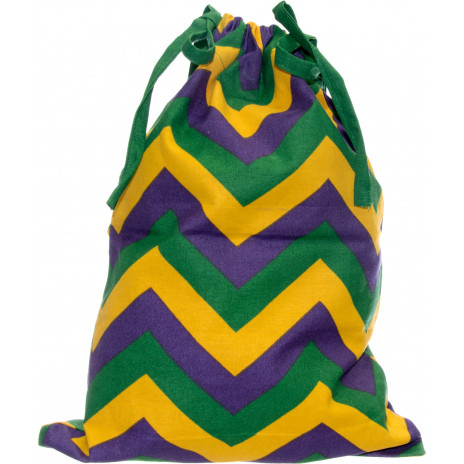 Mardi Gras Chevron Fabric Drawstring Gift Bag (12" x 16")