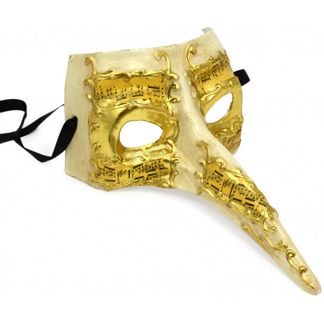 Casanova Long Nose Mask: White & Gold