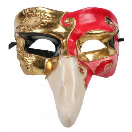 Pulcinella Mask: Red, Pink & Black